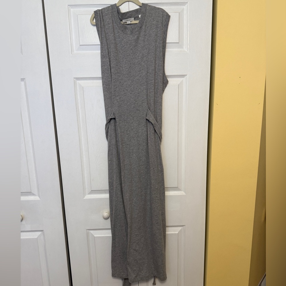 Vince Cotton Gray Tie Waist Midi T-Shirt Dress